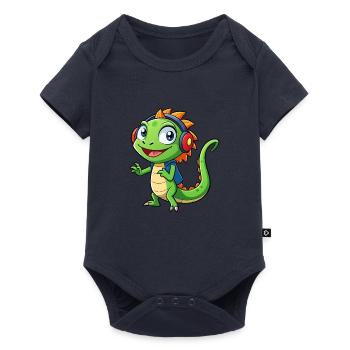 Eidechse Lustige Zeichentrickfigur Kopfhörer Musik - Baby Premium Kurzarmbody - Navy - Vorne