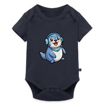 Seal Funny Cartoon Character Musique de casque - Body à manches courtes Premium Bébé - bleu marine - Devant