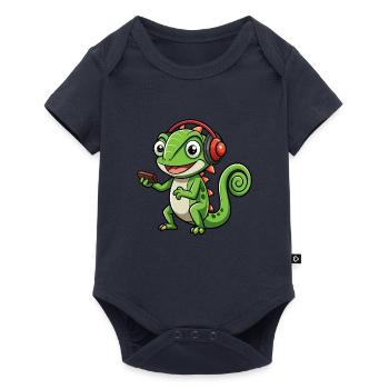 Chameleon Funny Cartoon Character Headphone Music - Baby Premium short-sleeve bodysuit - navy - Front
