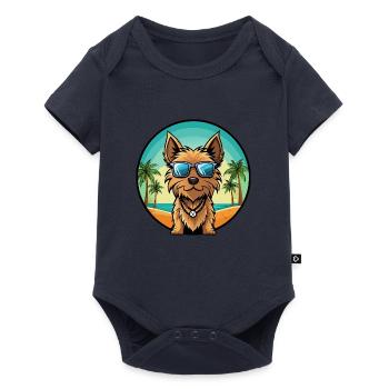 Australian Silky Terrier Hunderasse Cartoon Beach - Baby Premium Kurzarmbody - Navy - Vorne