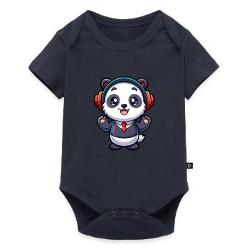 Panda Funny Cartoon Character Headphone Music - Baby Premium short-sleeve bodysuit - navy - Front