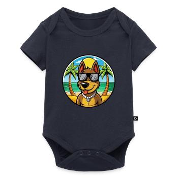 Deutscher Jagdterrier Hunderasse Cartoon Beach - Baby Premium Kurzarmbody - Navy - Vorne
