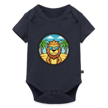 Lion Funny Cartoon Summer Beach Sunglasses Sticker - Baby Premium short-sleeve bodysuit - navy - Front