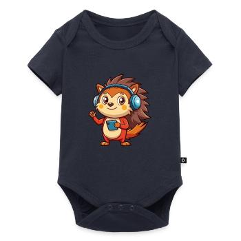 Igel Lustige Zeichentrickfigur Kopfhörer Musik - Baby Premium Kurzarmbody - Navy - Vorne