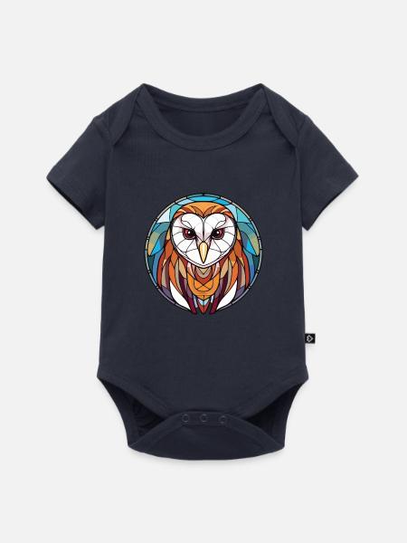 Schleiereule Bunte Aquarell-Tierillustration - Baby Premium Kurzarmbody - Navy