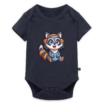 Raccoon Funny Cartoon Character Headphone Music - Baby Premium short-sleeve bodysuit - navy - Front