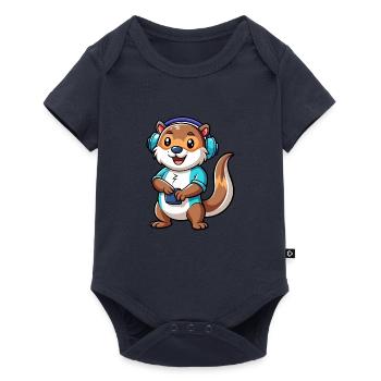 Otter Funny Cartoon Character Headphone Music - Baby Premium short-sleeve bodysuit - navy - Front