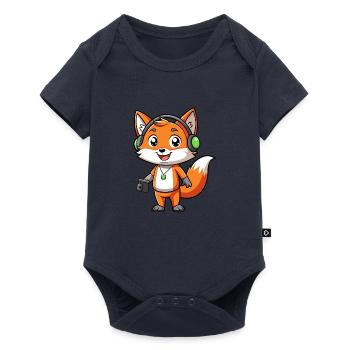 Fuchs Lustige Zeichentrickfigur Kopfhörer Musik - Baby Premium Kurzarmbody - Navy - Vorne