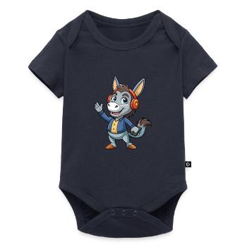 Esel Lustige Cartoon Figur Kopfhörer Musik - Baby Premium Kurzarmbody - Navy - Vorne