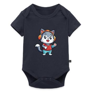 Katze Lustige Cartoon Figur Kopfhörer Musik - Baby Premium Kurzarmbody - Navy - Vorne