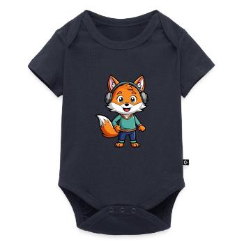 Fuchs Lustige Zeichentrickfigur Kopfhörer Musik - Baby Premium Kurzarmbody - Navy - Vorne