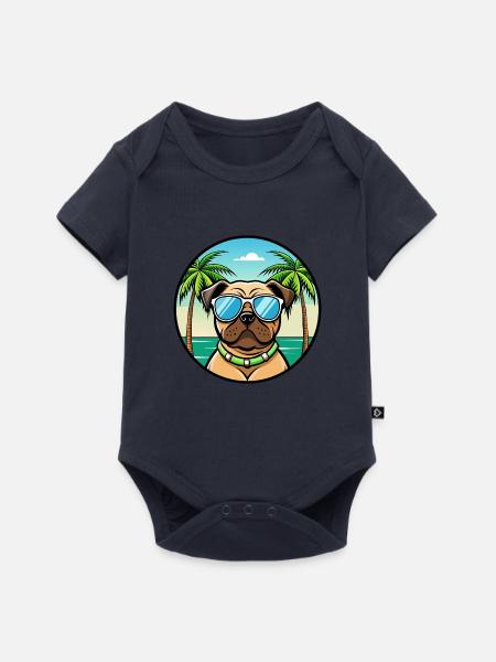 Mops Hund Rasse Cartoon Sonnenbrille Strand - Baby Premium Kurzarmbody - Navy