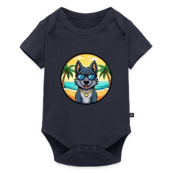 Black Norwegian Elkhound Dog Breed Cartoon Beach - Baby Premium short-sleeve bodysuit - navy - Front