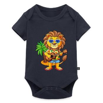 Funny Lion Summer Beach Sunglasses Hawaiian - Baby Premium short-sleeve bodysuit - navy - Front