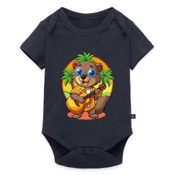 Lustige Biber Cartoon Sommer Strand Sonnenbrille - Baby Premium Kurzarmbody - Navy - Vorne