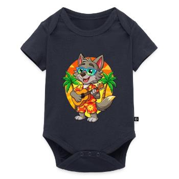 Lustige Wolf Cartoon Sommer Strand Sonnenbrille Gitarre - Baby Premium Kurzarmbody - Navy - Vorne