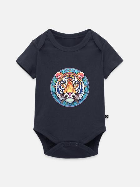 Tiger Buntes Buntes Karikatur-Kawaii-Tier - Baby Premium Kurzarmbody - Navy
