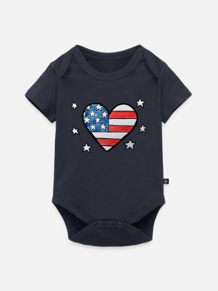 Patriotisches Sternen-und-Streifen-Herz - Baby Premium Kurzarmbody - Navy
