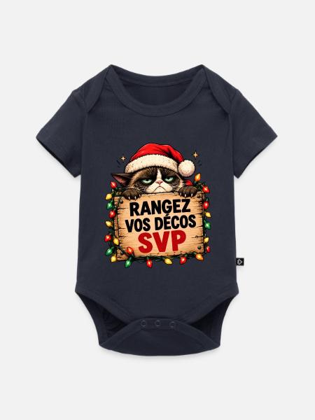 Katze Weihnachten hält Schild Bitte - Baby Premium Kurzarmbody - Navy