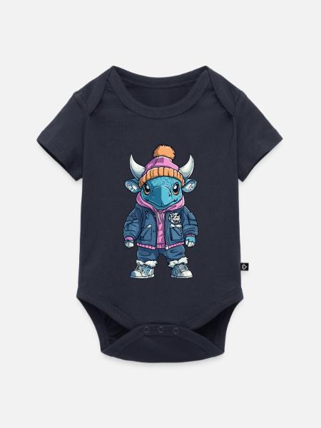 Stier mit Winterjacke und Mütze - Baby Premium Kurzarmbody - Navy
