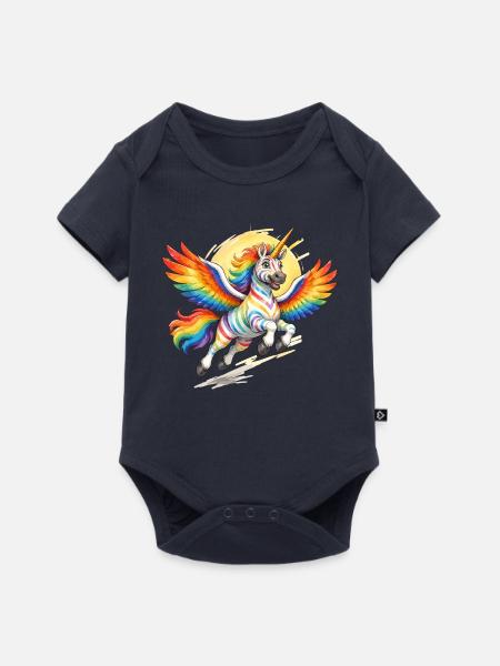 Regenbogen-Einhorn mit Flügeln - Baby Premium Kurzarmbody - Navy