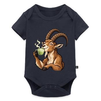 Steinbock mit Matcha Latte – Alpen und Sternzeiche - Baby Premium Kurzarmbody - Navy - Vorne