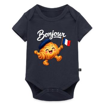Cute French Croissant Bonjour Paris - Baby Premium Kurzarmbody - Navy - Vorne
