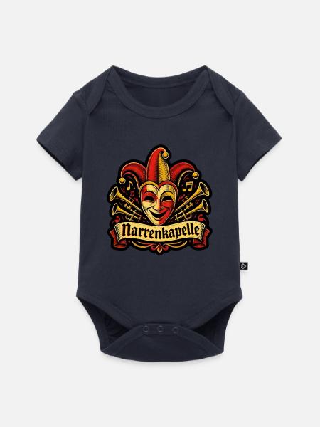 Narrenkapelle Fasching Narrenmaske Linolschnitt - Baby Premium Kurzarmbody - Navy