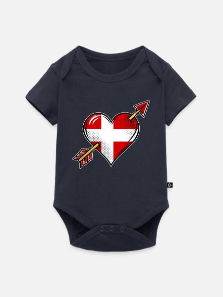 Dänemark Flagge Herz mit Pfeil - Baby Premium Kurzarmbody - Navy