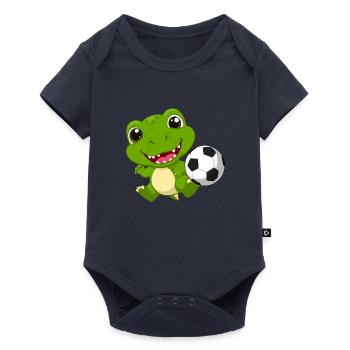 Kleiner Grüner Drache Spielt Fußball Kinder TShirt - Baby Premium Kurzarmbody - Navy - Vorne