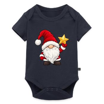 Niedlicher Weihnachtsgnom mit goldenem Stern - Baby Premium Kurzarmbody - Navy - Vorne