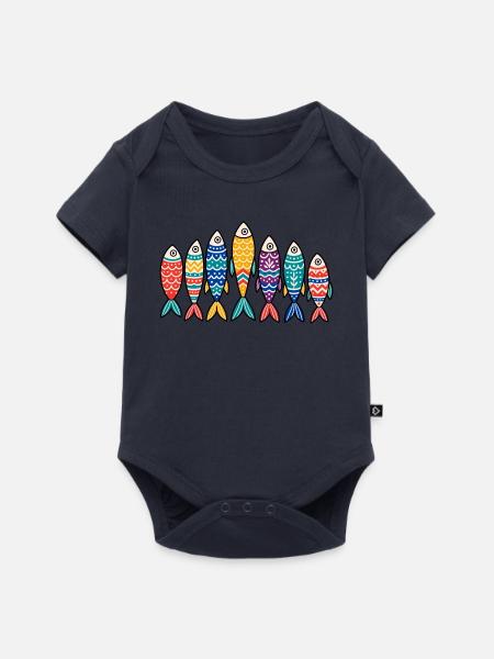 Bunte Volkskunst Fischschule Marine Ozean Tee - Baby Premium Kurzarmbody - Navy