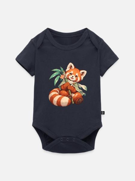 Roter Panda mit Bambus | Noventra - Baby Premium Kurzarmbody - Navy