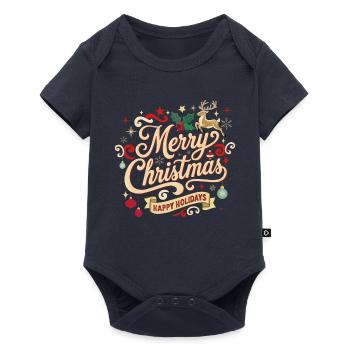 Merry Christmas Vintage Schriftzug - Baby Premium Kurzarmbody - Navy - Vorne