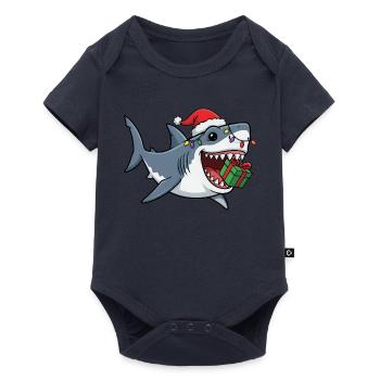 Weihnachtshai mit Lichterkette Hai Fisch Christmas - Baby Premium Kurzarmbody - Navy - Vorne
