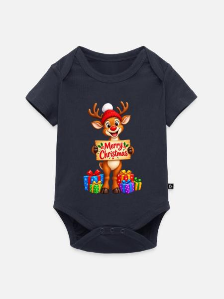 Rentier mit Geschenken - Baby Premium Kurzarmbody - Navy