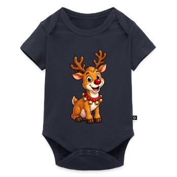 Niedliches Rentier mit Glöckchen - Baby Premium Kurzarmbody - Navy - Vorne