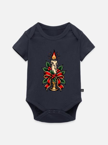 Kerzenbeleuchteter Stechpalmen-Weihnachtsbogen - Baby Premium Kurzarmbody - Navy