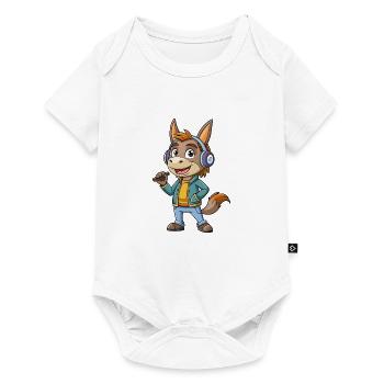 Esel Lustige Cartoon Figur Kopfhörer Musik - Baby Premium Kurzarmbody - Weiß - Vorne