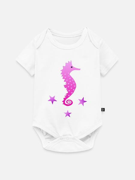 rosa Seepferdchen Wasserratte Schwimmabzeichen - Baby Premium Kurzarmbody - Weiß