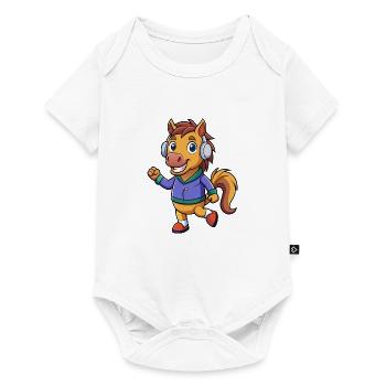 Pferd Lustige Zeichentrickfigur Kopfhörer Musik - Baby Premium Kurzarmbody - Weiß - Vorne