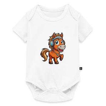 Pferd Lustige Zeichentrickfigur Kopfhörer Musik - Baby Premium Kurzarmbody - Weiß - Vorne