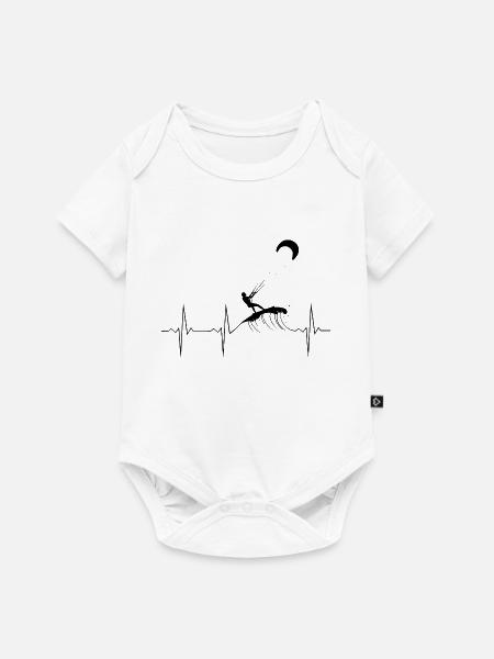 Kiter Herzlinie - Schwarze EKG Linie Kitesurfer - Baby Premium Kurzarmbody - Weiß