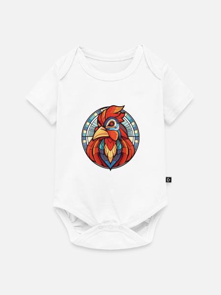 Hahn Bunte Aquarell-Tierillustration - Baby Premium Kurzarmbody - Weiß