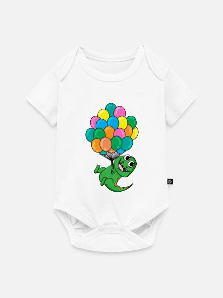 Baby Dinosaurier Luftballon - Baby Premium Kurzarmbody - Weiß