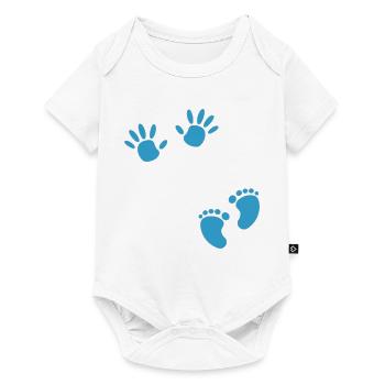Pregnancy footprint hand boy baby belly - Baby Premium short-sleeve bodysuit - white - Front
