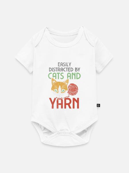 Katze Garn Häkeln - Baby Premium Kurzarmbody - Weiß