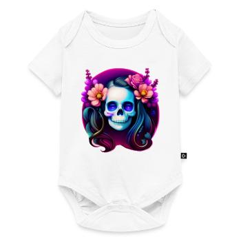 Dame du Crâne Mystique aux Fleurs – Néon Gothique - Body à manches courtes Premium Bébé - blanc - Devant
