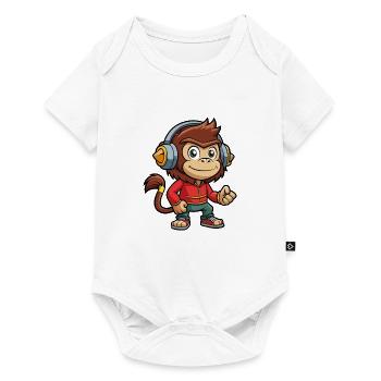 Singe Drôle Dessin Animé Personnage Casque Musique - Body à manches courtes Premium Bébé - blanc - Devant