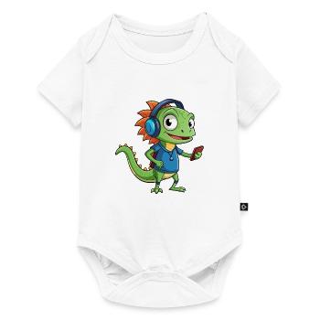 Eidechse Lustige Zeichentrickfigur Kopfhörer Musik - Baby Premium Kurzarmbody - Weiß - Vorne